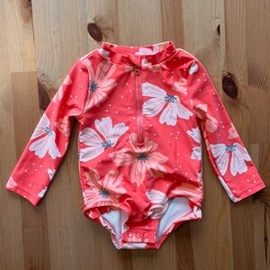 Carter's Coral Pink Floral Long-Sleeve One-Piece Rashguard